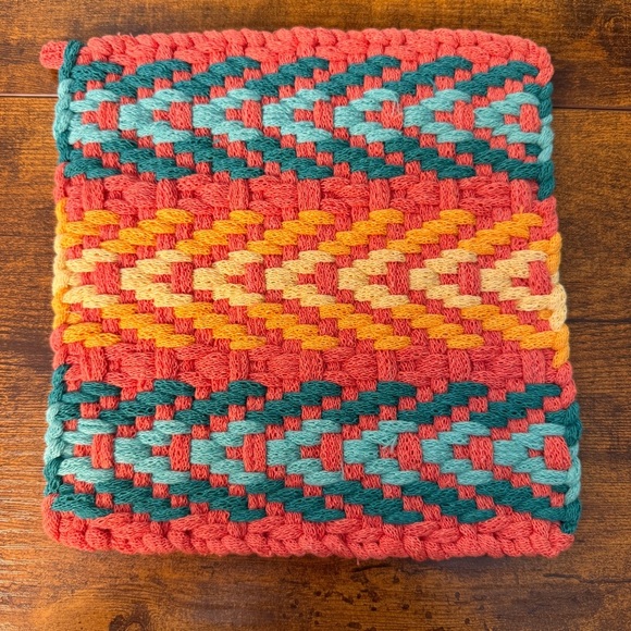 2 Cottage Kitchen Handmade Potholder Cotton Loom Hot Pad Trivet 8x8 Boho Gift - Picture 3 of 6